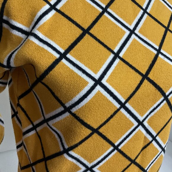 Tahari Mustard Yellow Plaid Mock Neck Sweater Womens Size S - Picture 2 of 7